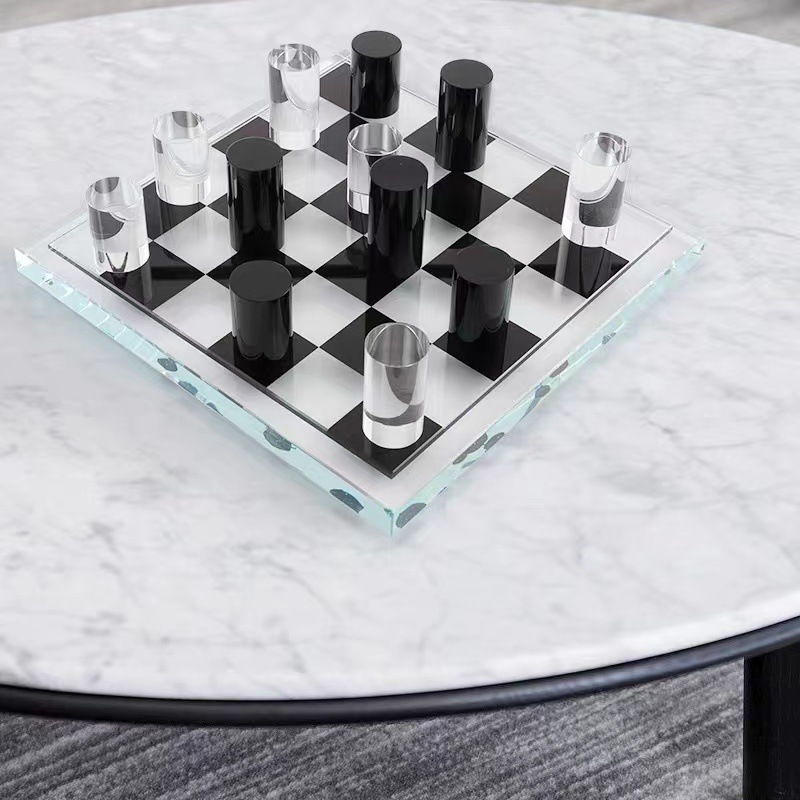 創意家居黑白格子輕奢水晶國際象棋樣板房書房擺件棋子棋盤擺設