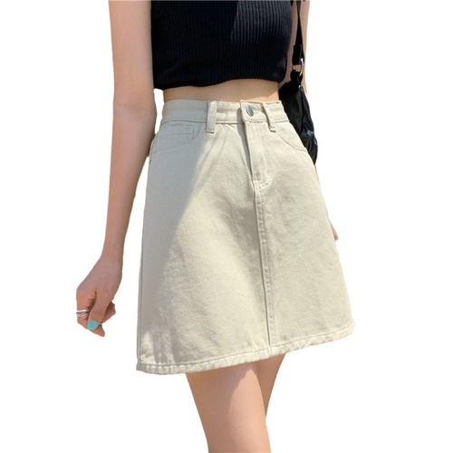 001 Simple and Casual High-Waisted Slimming Denim Skirt for Spring and Summer, Body-Con A-Line Short Skirt Trendy