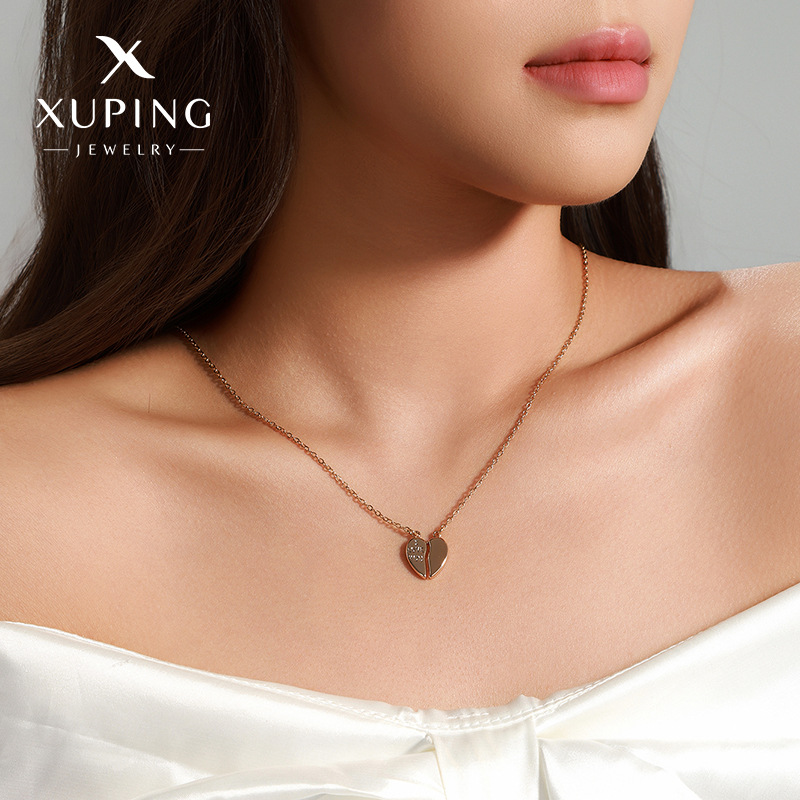 Xuping cross-border spot split personalidad de moda en forma de corazón aleación dorada collar de pareja de corazón de pecado cadena de clavícula para mujeres