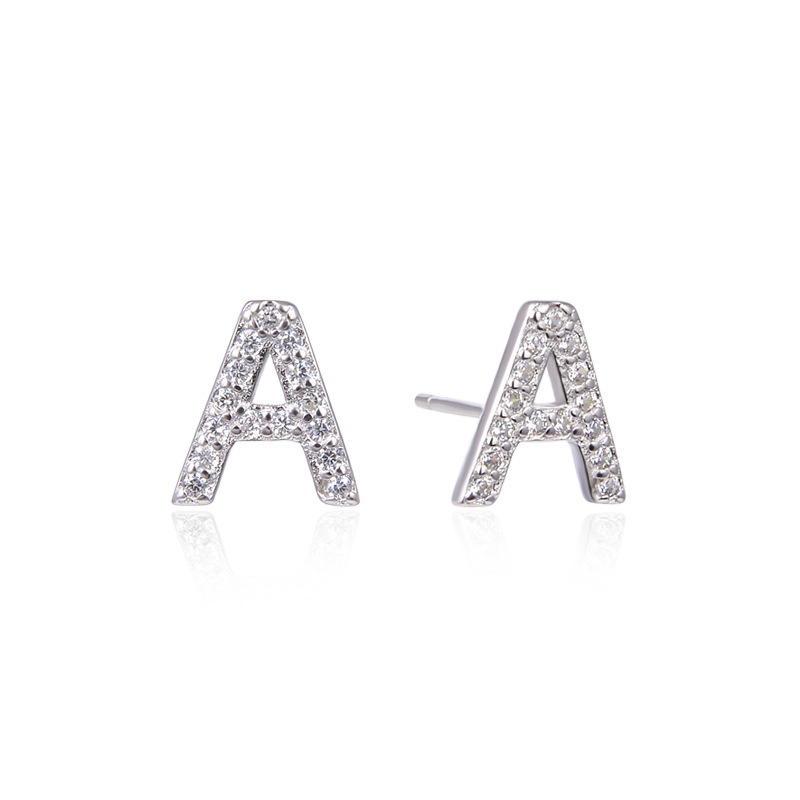 26 inglés letras diamante Stud pendientes s925 plata temperamento personalizado japonés y coreano simple nicho pendientes para las mujeres