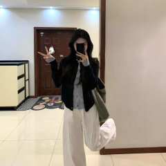 韩系撞色假两件针织开衫女早秋设计感毛衣外套宽松时尚感上衣
