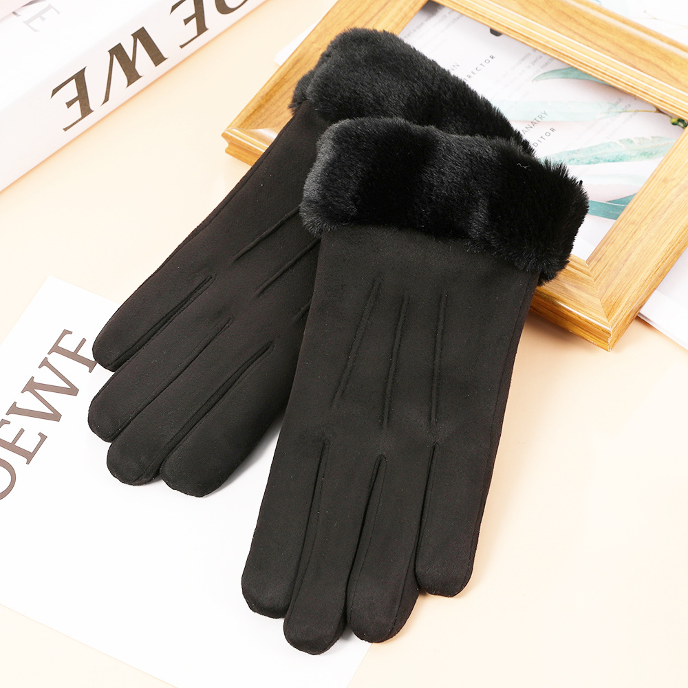 Guantes de gamuza de otoño e invierno guantes de pantalla táctil cálidos para mujer imitación boca de piel de conejo Rex forrada de lana gruesa a prueba de frío guantes