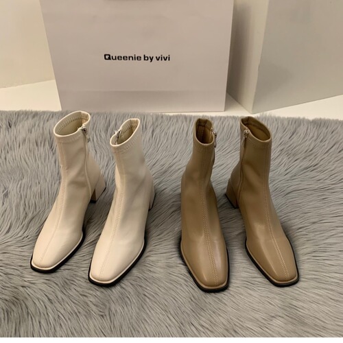 High-end white Martin ankle boots, French-style thin winter boots for spring and summer, lined slim women's boots