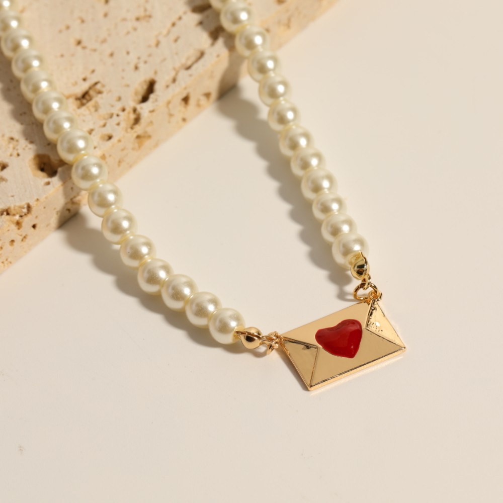 Mode Herz Brief Perle Schlsselbein Kette 18K Vergoldung Kupfer Halskettepicture4