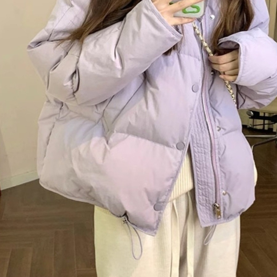短款设计感小众紫色白鸭绒羽绒服女小个子冬面包外套加厚棉服棉衣