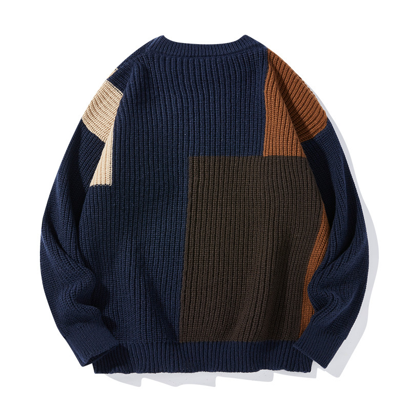 Herren-Fleecepullover mit Farbblockmuster – Warmer Winterpullover mit stilvollem Design, bequeme, lockere Passform für die Freizeit_voghion.com