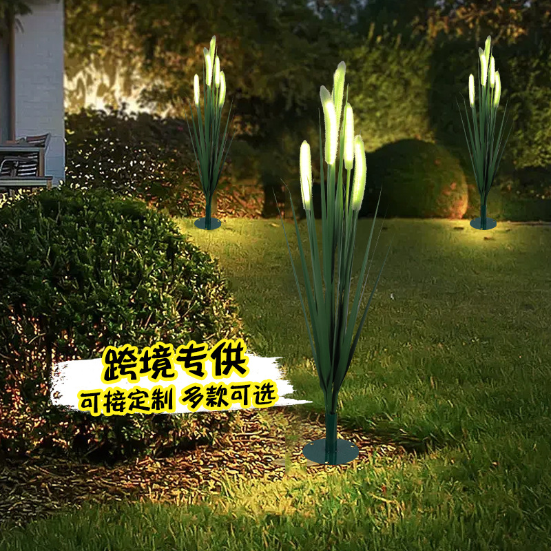 LED solar-powered ground-insert lamp, dogtail grass simulation flower landscape lamp, courtyard garden atmosphere reed lamp, lawn lamp