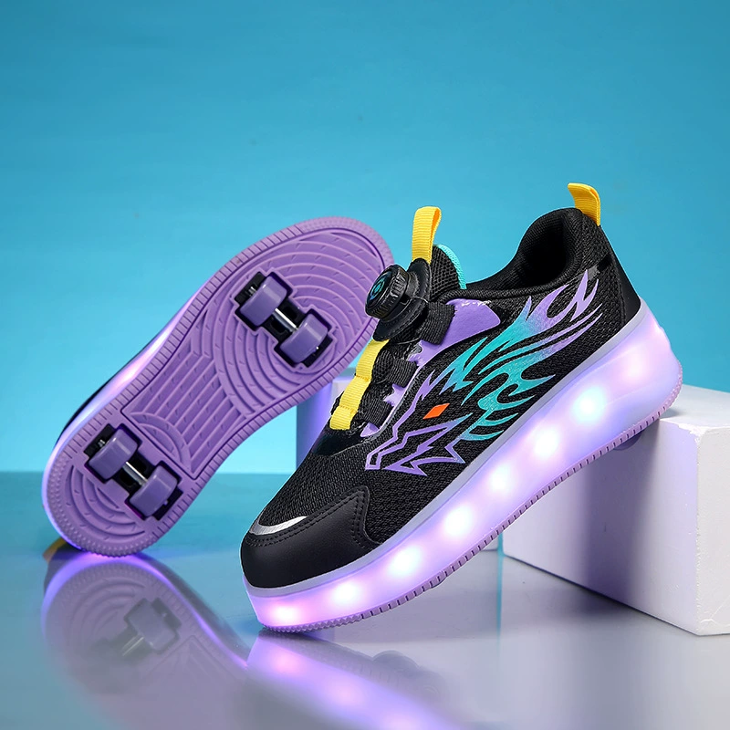 Детские Heelys с 4 колёсами и подсветкой, светящиеся роликовые кроссовки для мальчиков и девочек, размеры 28–40