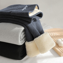 羊羔绒打底裤女外穿冬季加绒加厚高腰绣字加大码东北特厚保暖棉裤