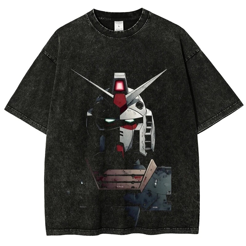 Gundam Rx-78-2 T-Shirt Men's Movie Mecha Portrait Retro Acid-Washed Streetwear Oversized Vintage Japan
