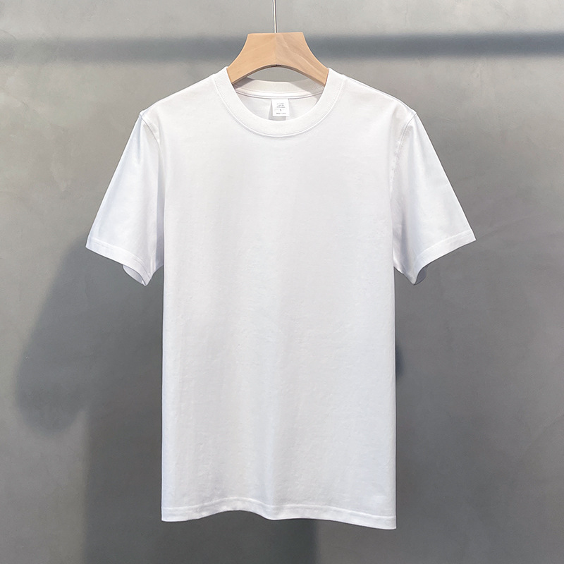 280g Camiseta de algodón pesado blanco y negro camisa base de hombres y mujeres color sólido cuello redondo manga corta estudiante calle logotipo imprimible Suelto