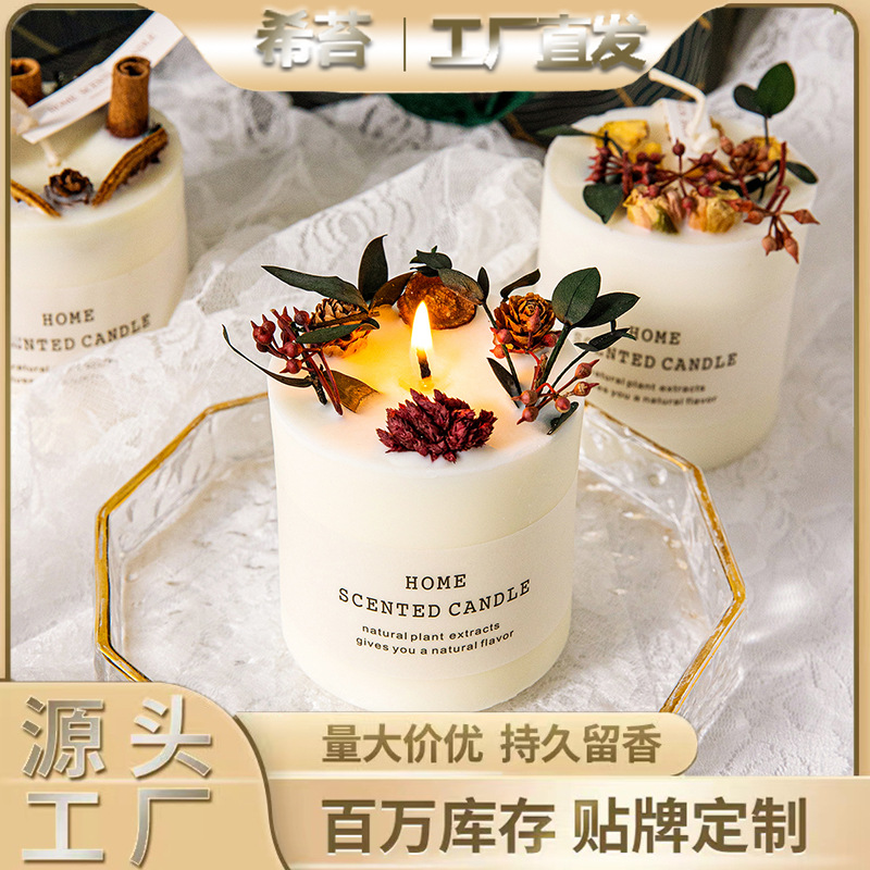 Mori flor seca aromaterapia vela al por mayor hecha a mano de cera de soja fragancia decoración romántica libre de humo incienso regalo