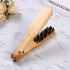 木質豬鬃毛直發梳 拉直梳女士捲髮順v型木柄護髮順發美發梳批發