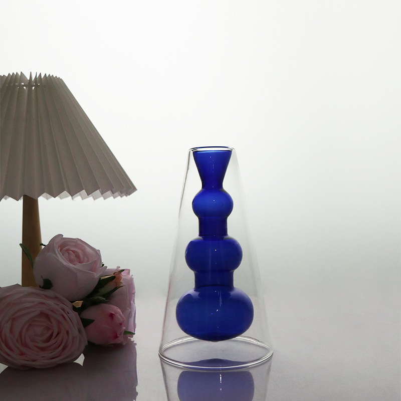 Colorido florero de cristal de doble capa de estilo europeo creativo decoración de la sala de estar hidropónico moderno minimalista flor olla hidropónica