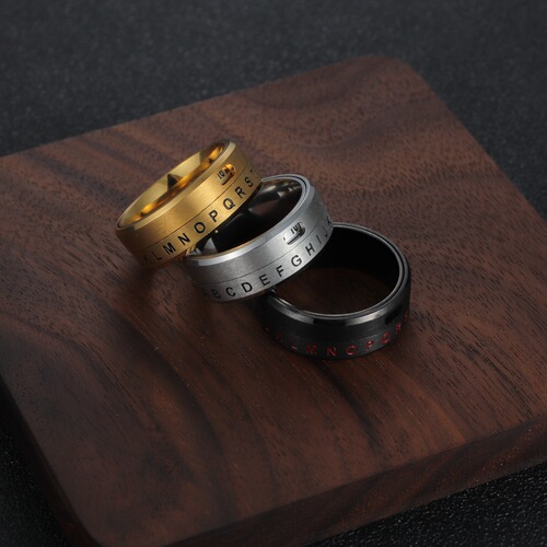 European and American titanium steel rotatable number ring, Amazon new alphabet ring, jewelry drop shipping wholesale