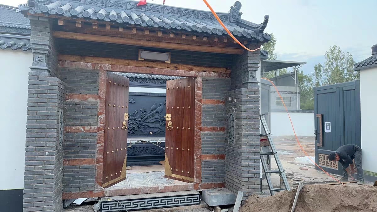侘寂风仿古实木大门中式会所木门老榆木大门别墅双开庭院进户大门-阿里巴巴