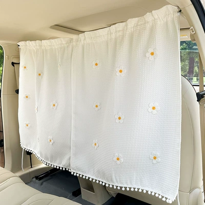 Summer creative car partition curtain large waffle car sunshade sunscreen heat insulation car universal privacy curtain (Car curtains) - large-waffle-small-five-leaf-flower-curtain-18-flowers