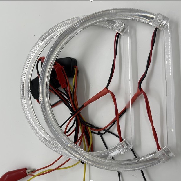 Kit de Lentes Bi-xenón HID de 2.5 Pulgadas Cuadradas con Ojos de Ángel Dobles y Ojos de Demonio Redondos, Proyector de Faros Integrado de Tres Colores