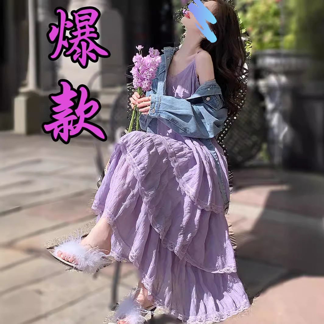 一件代发夏季新款韩版小众氛围感气质法式吊带蛋糕裙连衣裙女外贸