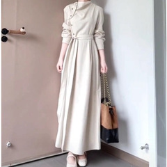 设计暮云归高级感长袖斜门襟连衣裙女秋知识分子风收腰裙 2025秋