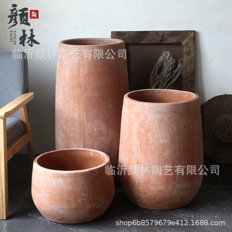 Pastoral ladrillo cerámica roja nueva tecnología de maceta abierta tierra de gran tamaño combinación de maceta paisaje jardinería maceta profunda lavabo