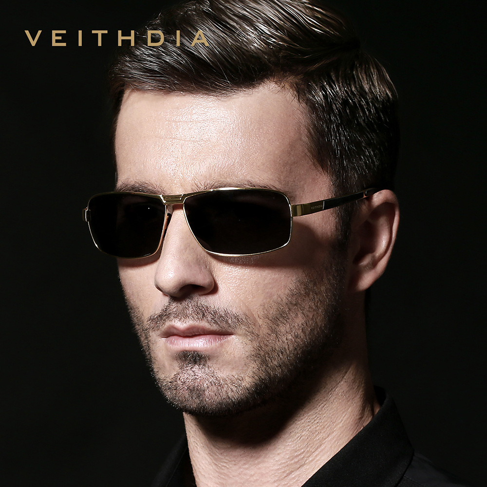 Veithdia hombres cuadrados polarizados UV-prueba gafas de sol antideslizantes gafas de sol de oro en stock 2490