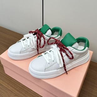Autumn and Winter 2024 New Cowhide Color Lace-up White Shoes Round Toe Thick Sole Vintage Casual sneaker Women