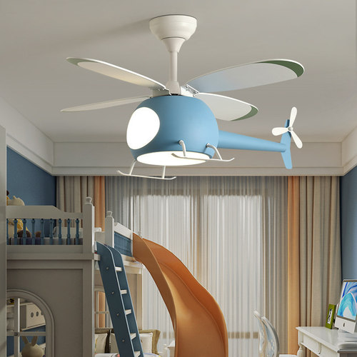 Children's Fan Light Simple Cartoon Aircraft Frequency Converter Fan Light Creative Boys and Girls Nordic Bedroom Ceiling Fan Light