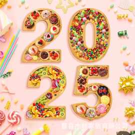 跨境2025字母托盘新年派对水果零食糖果盘摄影道具甜品蛋糕盘餐盘