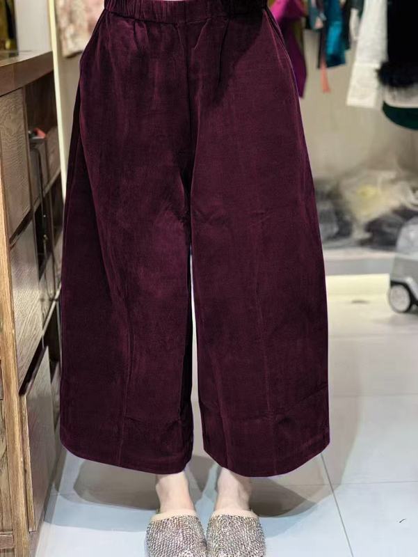 灯芯绒蚕丝匹马棉阔腿裤女秋季新款高腰显瘦百搭休闲直筒九分裤子|undefined