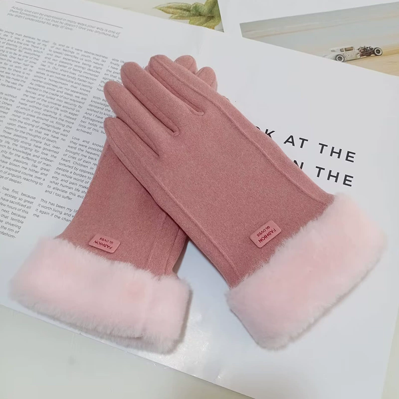 Зимние флис подкладке милые дамы перчатки Новый Велоспорт сенсорный экран студентов пять палец велосипед езда пальцем