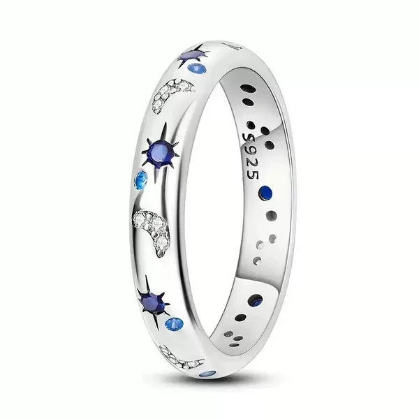 S925 Sterling Silver Dazzling Starry Sky Couple Rings for Men and Women, Personalized Fashion Light Luxury Sun and Moon Rings Wholesale