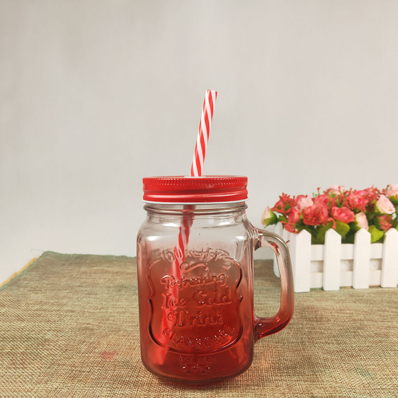 Letras de gradiente de mango de tazas 480ml con tapa creativa tazas de vidrio de color gradiente tazas de agua de mano tazas Mason