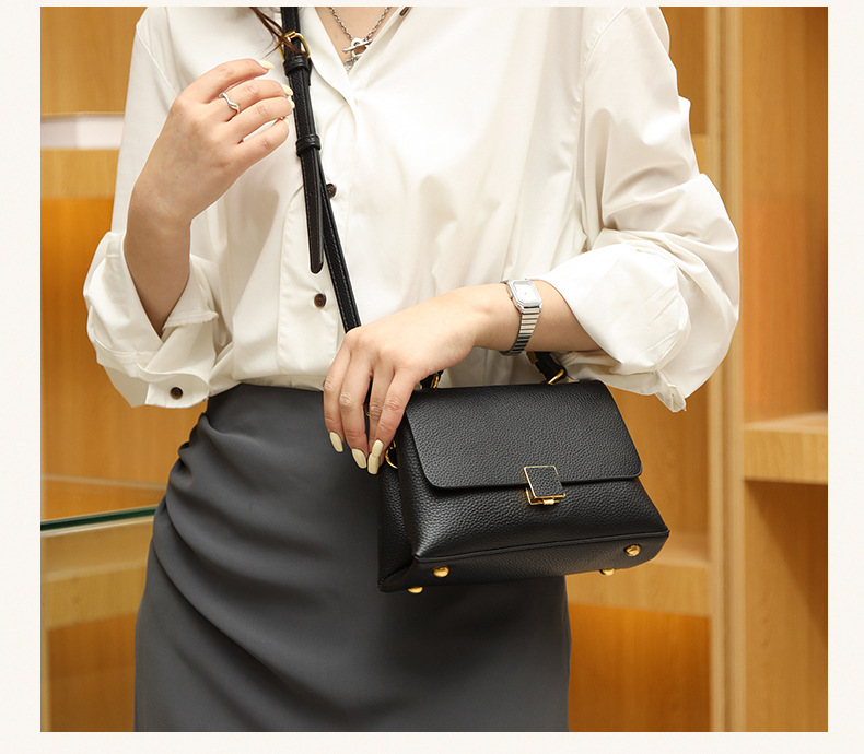 Bolso de mano de piel auténtica - Marrón