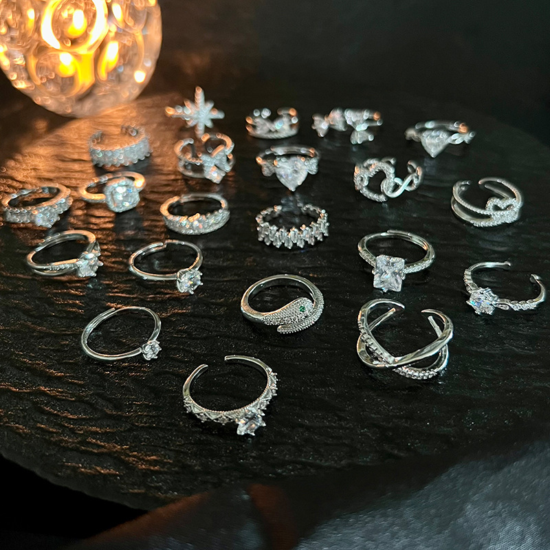 Simple Style Square Heart Shape Snake Copper Plating Inlay Zircon Open Ring 1 Piece