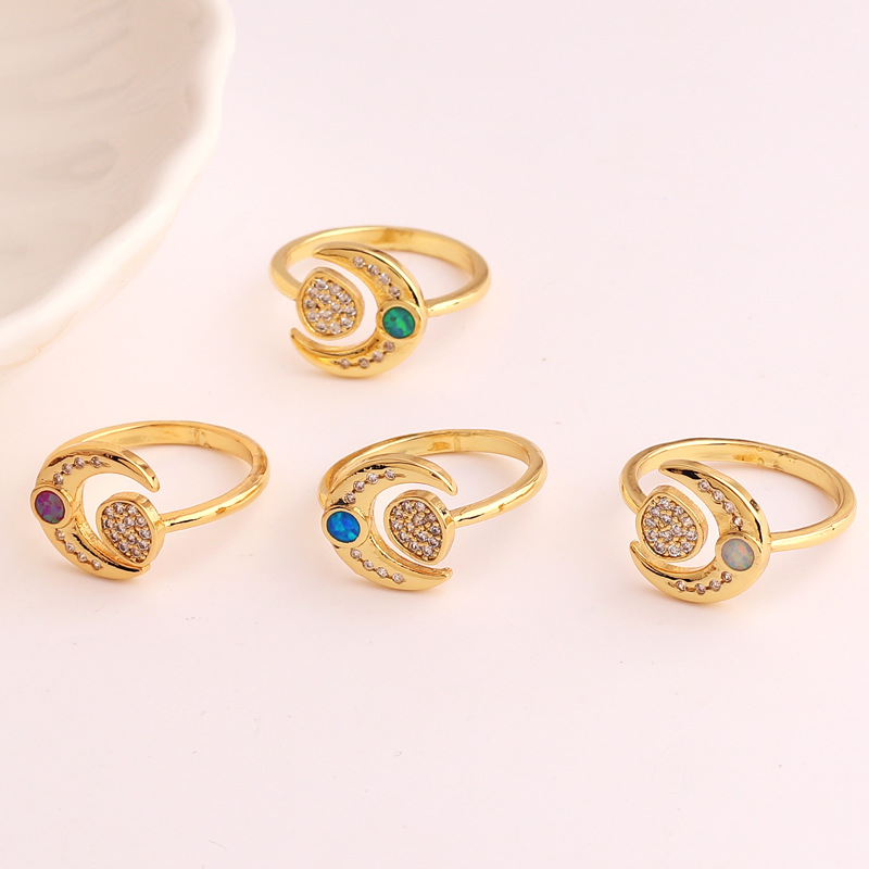 Sweet Star Copper Gold Plated Rhinestones Open Ring 1 Piece