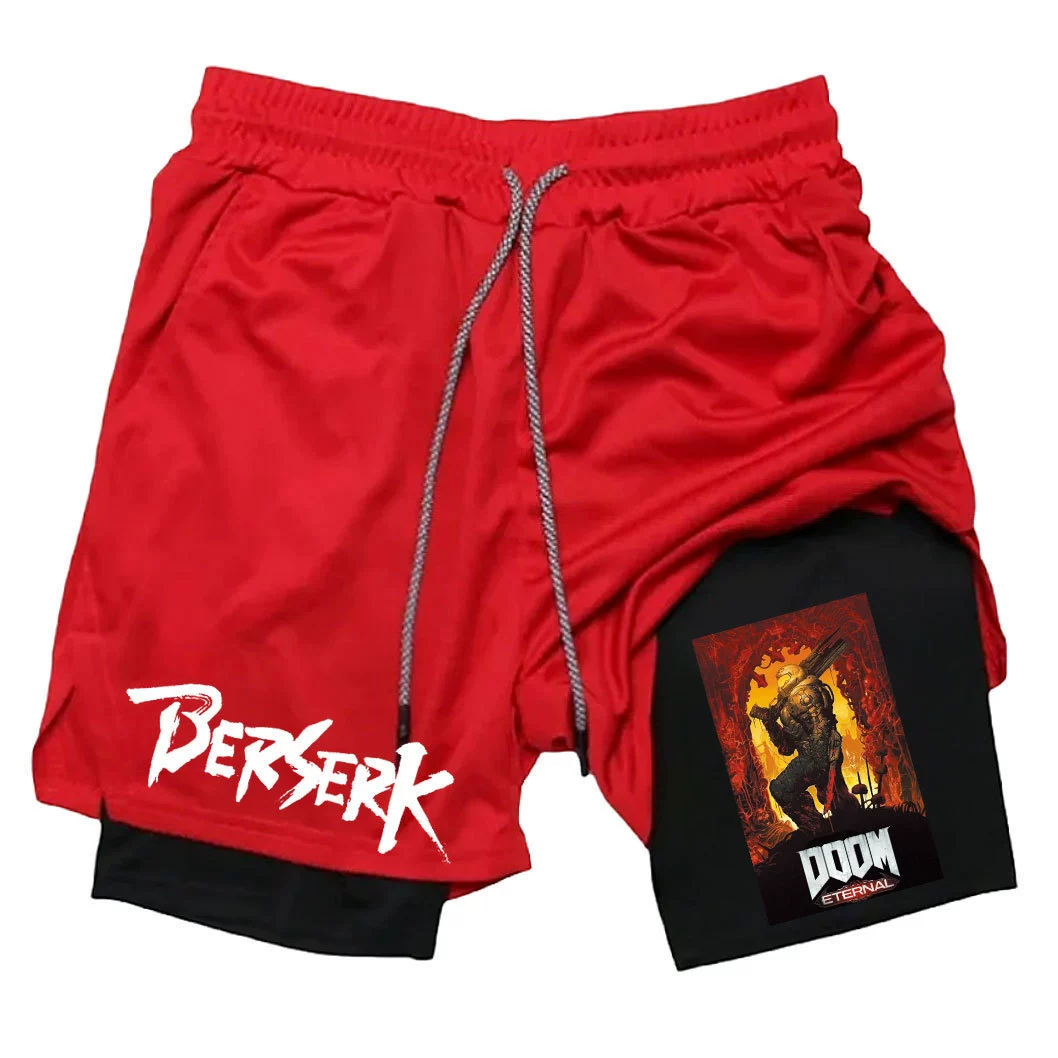 Японская анимация Berserk Sword Wind Legend Peripheral Print Мужские спортивные шорты фитнес Двойной слой Пятиминутные шорты
