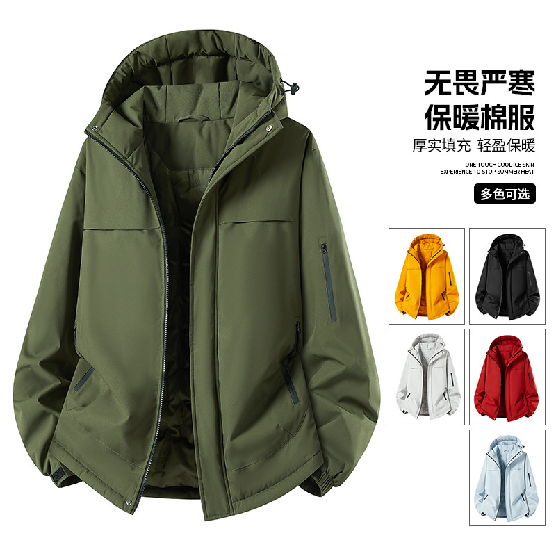 New autumn and winter fashion windbreaker, padded jacket, men's hooded outerwear, trendy brand, long sleeves, zipper closure, loose-fitting jacket, men's and couples' style