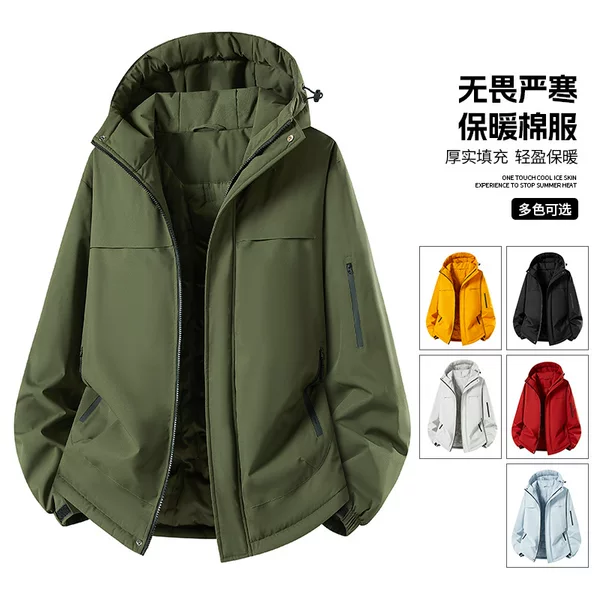 New autumn and winter fashion windbreaker, padded jacket, men's hooded outerwear, trendy brand, long sleeves, zipper closure, loose-fitting jacket, men's and couples' style
