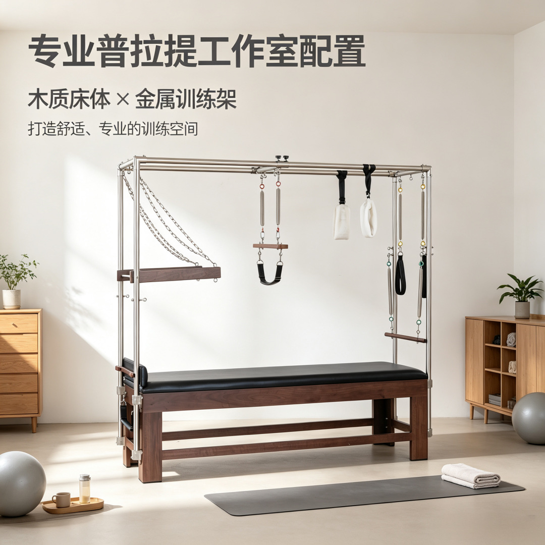 Walnut Wood Pilates Swing Bed Commercial High-Rise Tower Equipment for Yoga Studios and Personal Training, Directly Supplied by Manufacturer