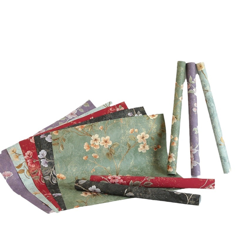 Nueva serie de borde de melocotón del día de San Valentín floral en relieve tridimensional material de embalaje de flores ramo de regalo papel de embalaje al por mayor