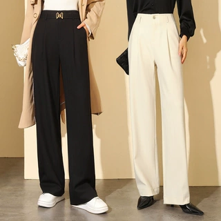 专柜同款桑蚕丝阔腿裤女2025新款时尚高腰气质女士垂顺加绒直筒裤
