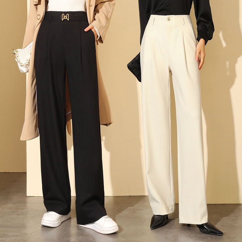 Counter Same Style Mulberry Silk Wide-Leg Pants for Women 2025 New Fashion High-Waist Elegant Women's Draped Fleece-Lined Straight Pants