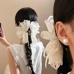 法式温柔米色蕾丝蝴蝶结抓夹女高级感百搭夹子头饰后脑勺鲨鱼夹