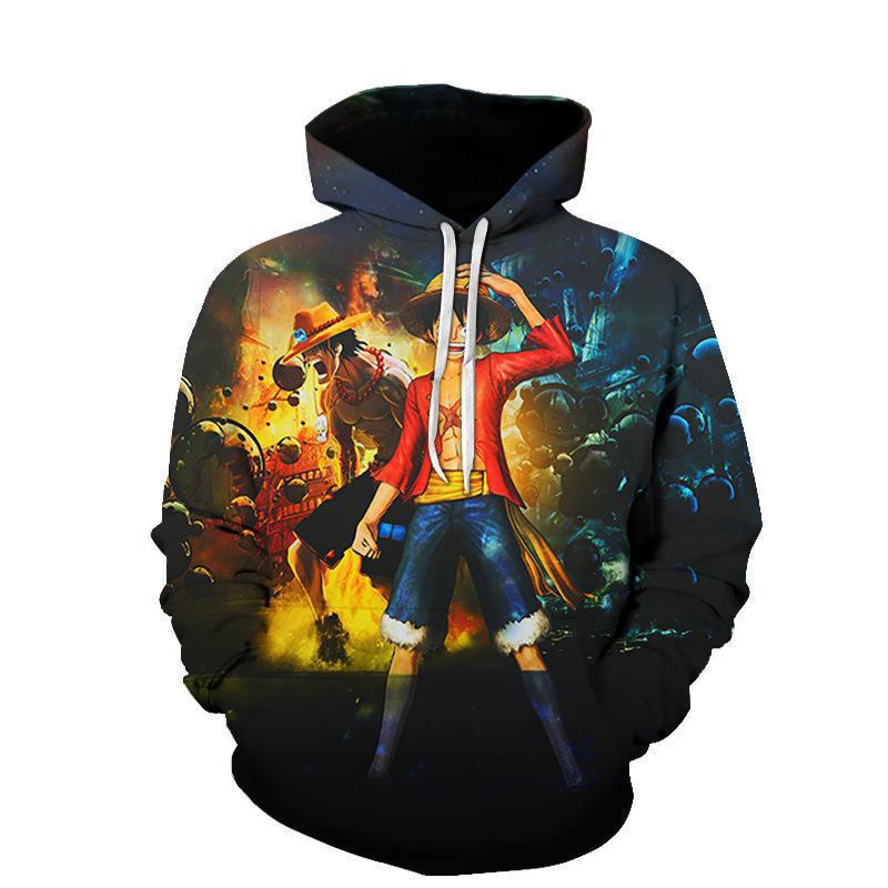 2023 Spring and Autumn Piece King Luffy 3D Digital Printed Sweater Trendy Loose Hooded Baseball Jersey_voghion.com