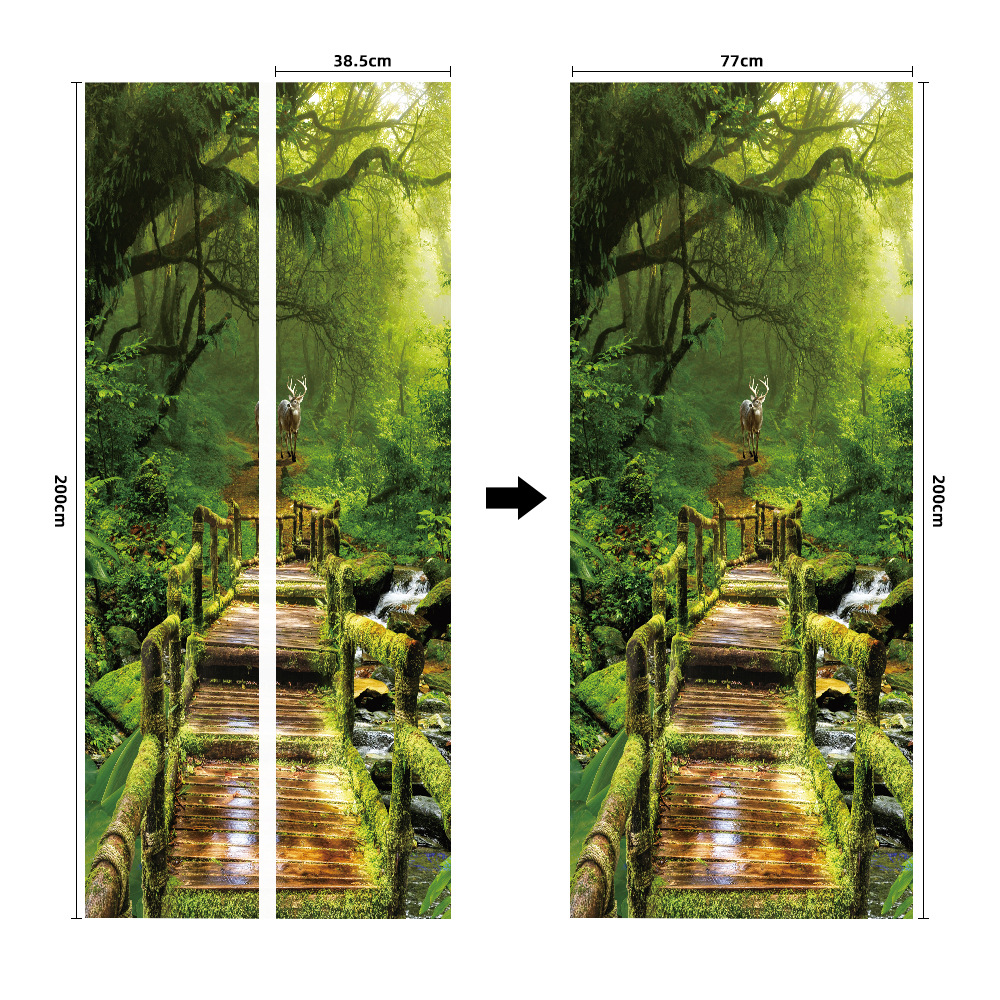 Pegatinas para puertas 3D respetuosas con el medio ambiente, autoadhesivos, fabricantes de origen al por mayor, patrones populares transfronterizos de alta definición, adhesivos para puertas impermeables, a prueba de aceite y antiincrustantes