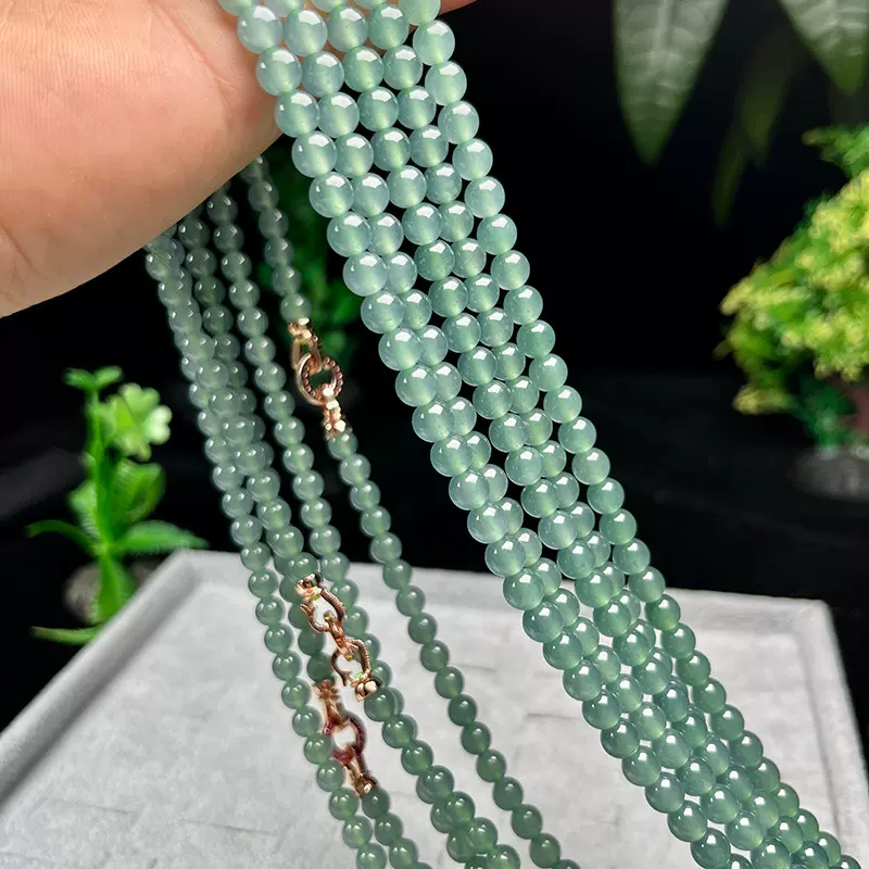 危料约6MM冰种晴水绿圆珠颈链天然A货翡翠项链四会珠宝玉器批发