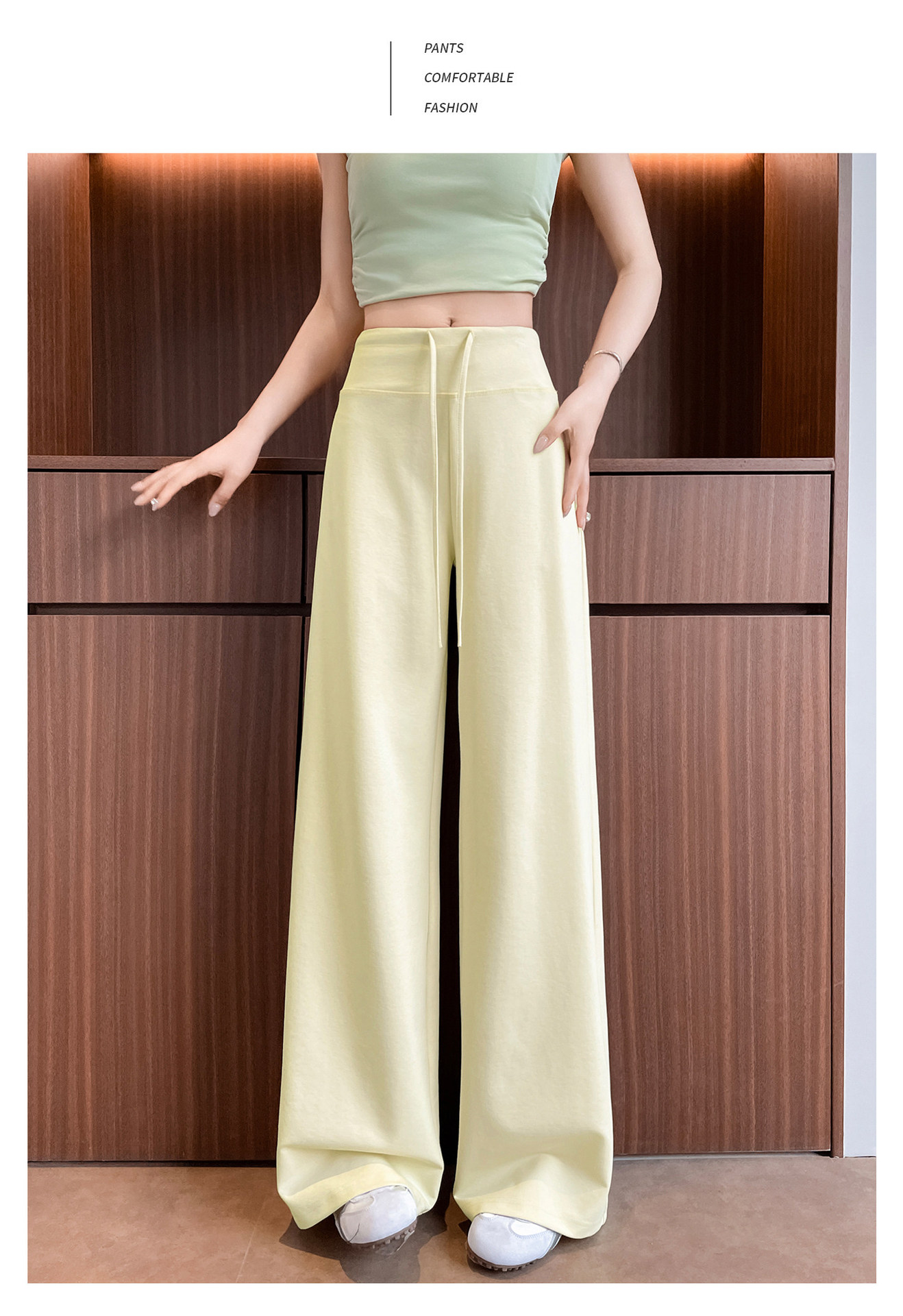 Quần legging yoga nữ cạp cao ống suông chất liệu lụa băng mát mẻ — Màu trắng gạo - Extended chi tiết 20