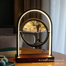 床头灯无线USB充电实木沙画灯装饰创意新款网红LED变光触摸台灯