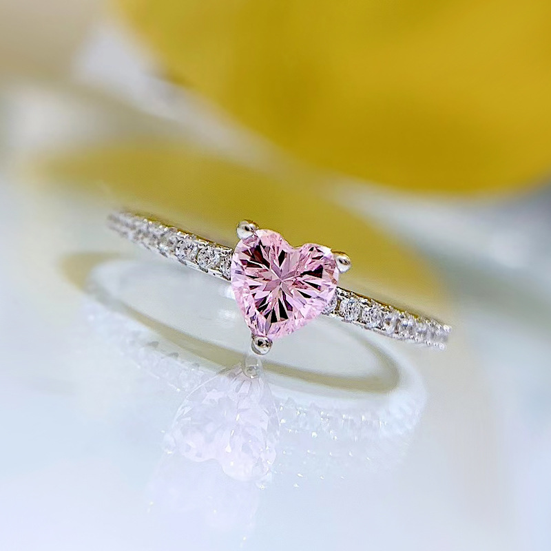 5g Weight 925 Sterling Silver Inlay Heart Shape High Carbon Diamond Rings